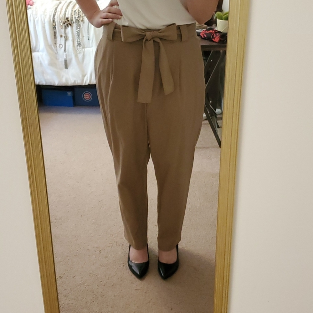 Tan tie-waist dress pants size 10